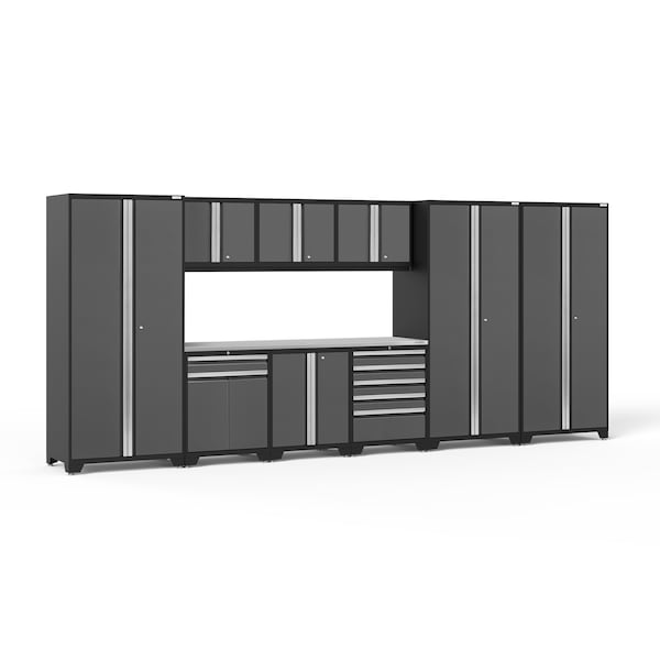 Newage Products Pro Series 10 Piece Garage Cabinet Set with Stainless Steel Top, Gray 52152